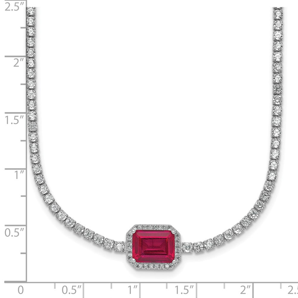 Sterling Silver RH-plated Red and White CZ 16in w/ 2in Ext Tennis Necklace