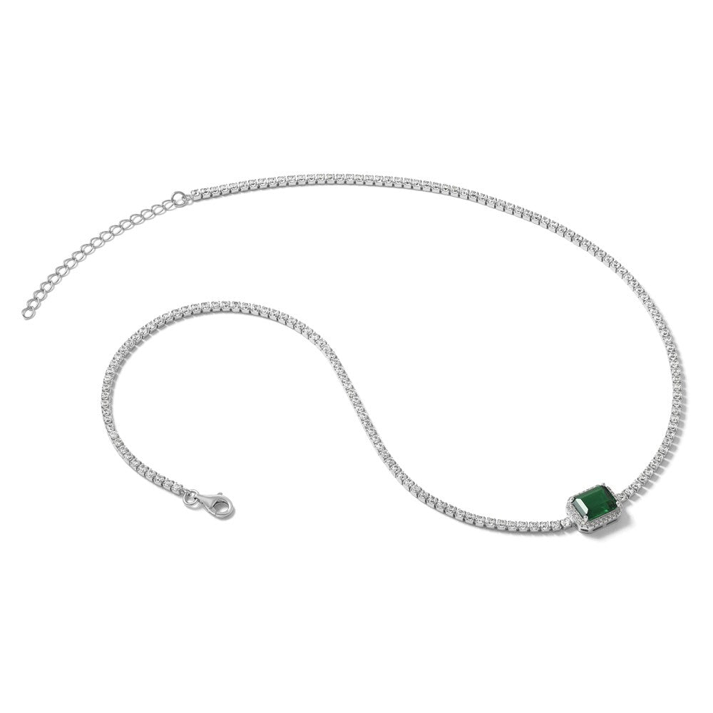 Sterling Silver RH-plated Green and White CZ 16in w/ 2in Ext Tennis Necklac