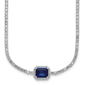 Sterling Silver RH-plated Blue and White CZ 16in w/ 2in Ext Tennis Necklace