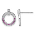 Sterling Silver Rhodium-plated White & Pink CZ Post Earrings