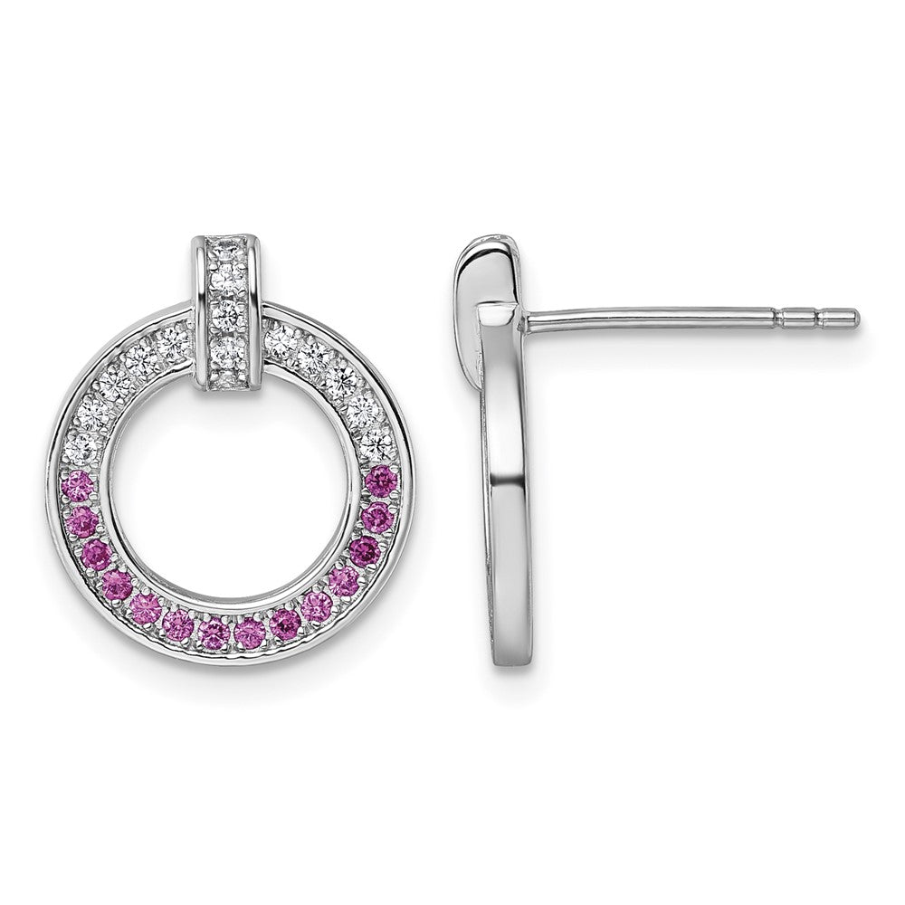 Sterling Silver Rhodium-plated White & Pink CZ Post Earrings
