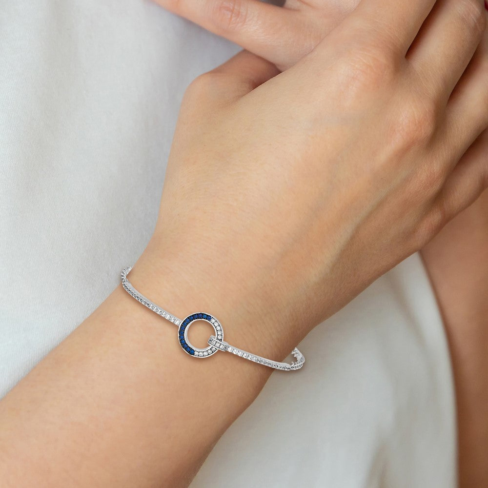 Sterling Silver White & Black Rhodium-plated White & Blue CZ Bracelet