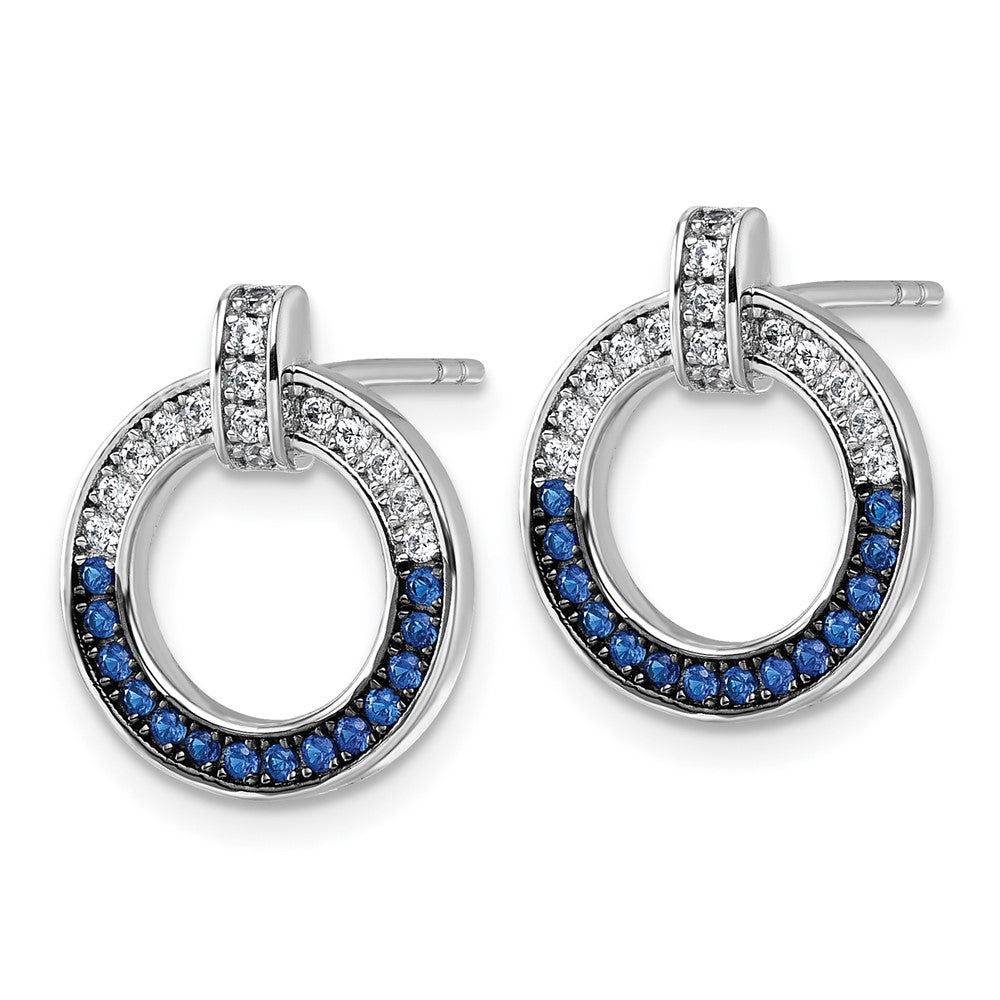 Sterling Silver White & Black Rh-plated White & Blue CZ Post Earrings