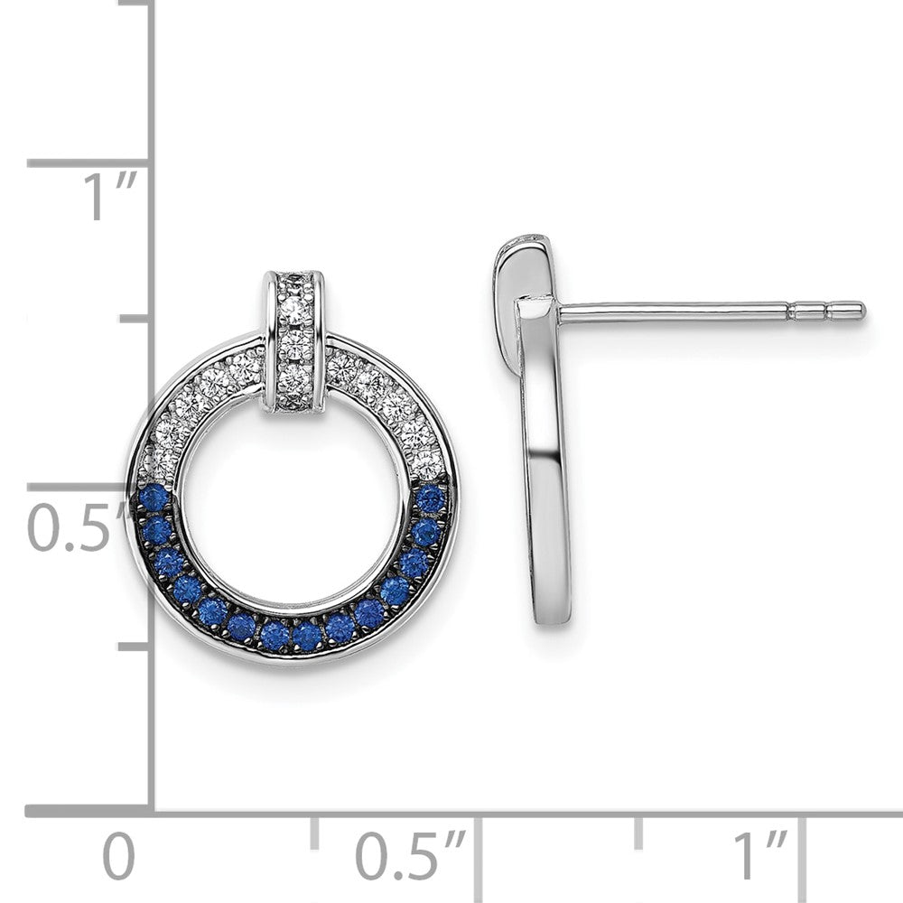 Sterling Silver White & Black Rh-plated White & Blue CZ Post Earrings