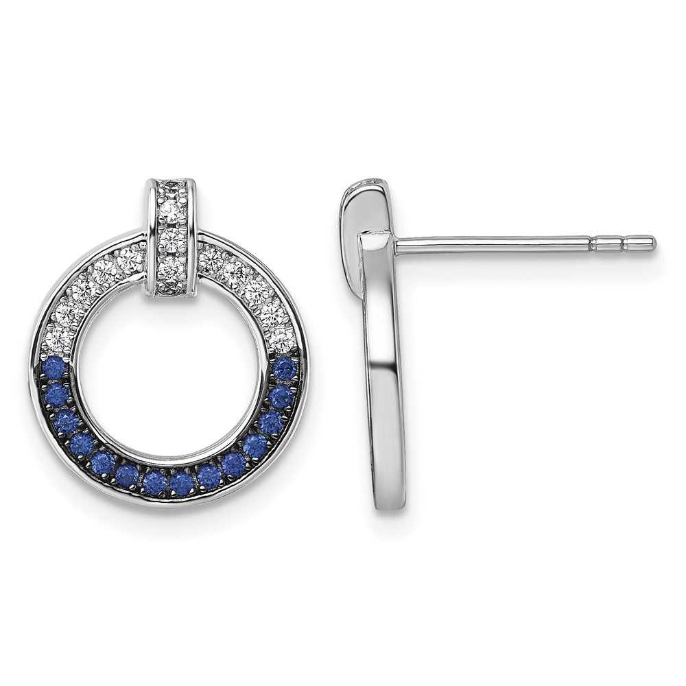 Sterling Silver White & Black Rh-plated White & Blue CZ Post Earrings