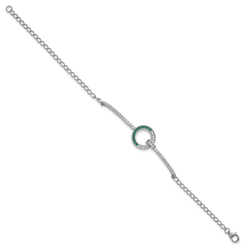 Sterling Silver Rhodium-plated White & Green CZ Bracelet
