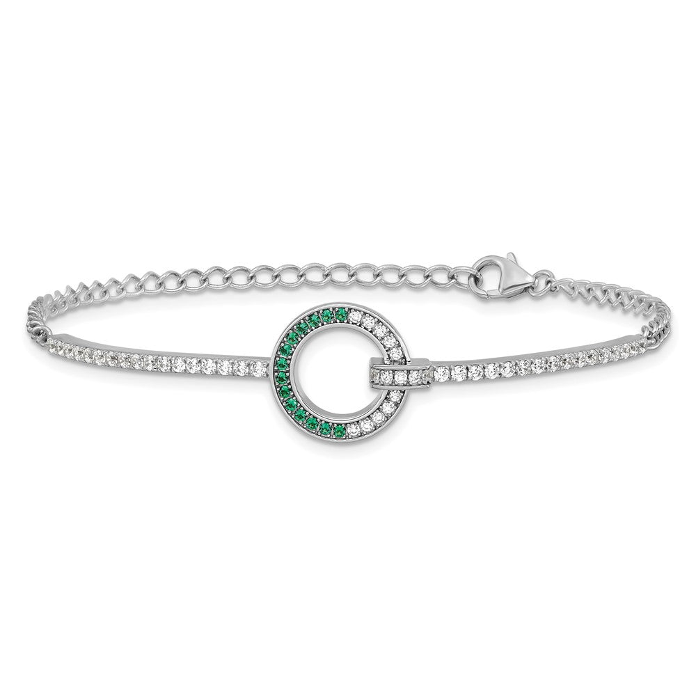 Sterling Silver Rhodium-plated White & Green CZ Bracelet