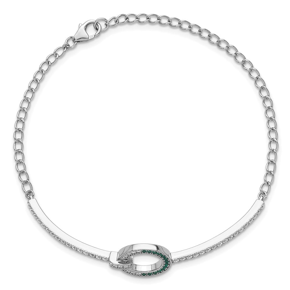 Sterling Silver Rhodium-plated White & Green CZ Bracelet