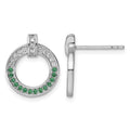 Sterling Silver Rhodium-plated White & Green CZ Post Earrings