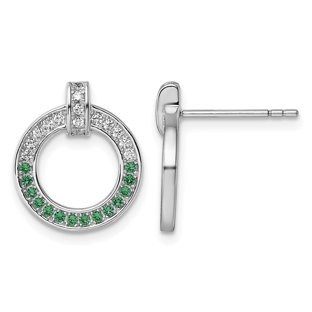 Sterling Silver Rhodium-plated White & Green CZ Post Earrings