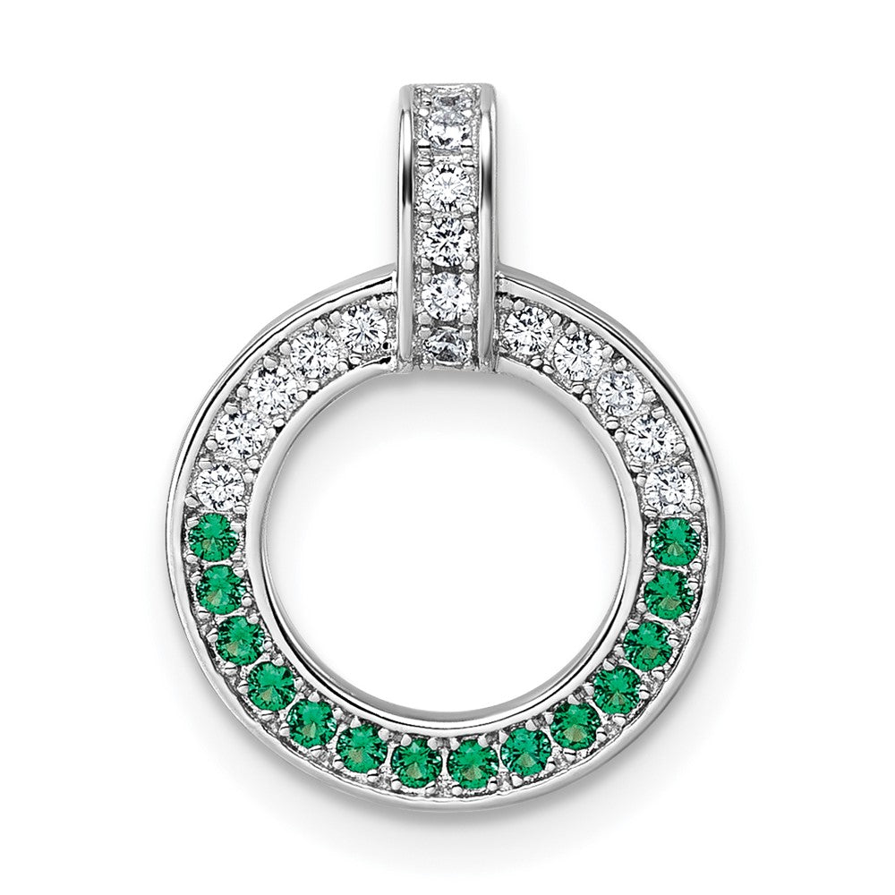 Sterling Silver Rhodium-plated White & Green CZ Pendant