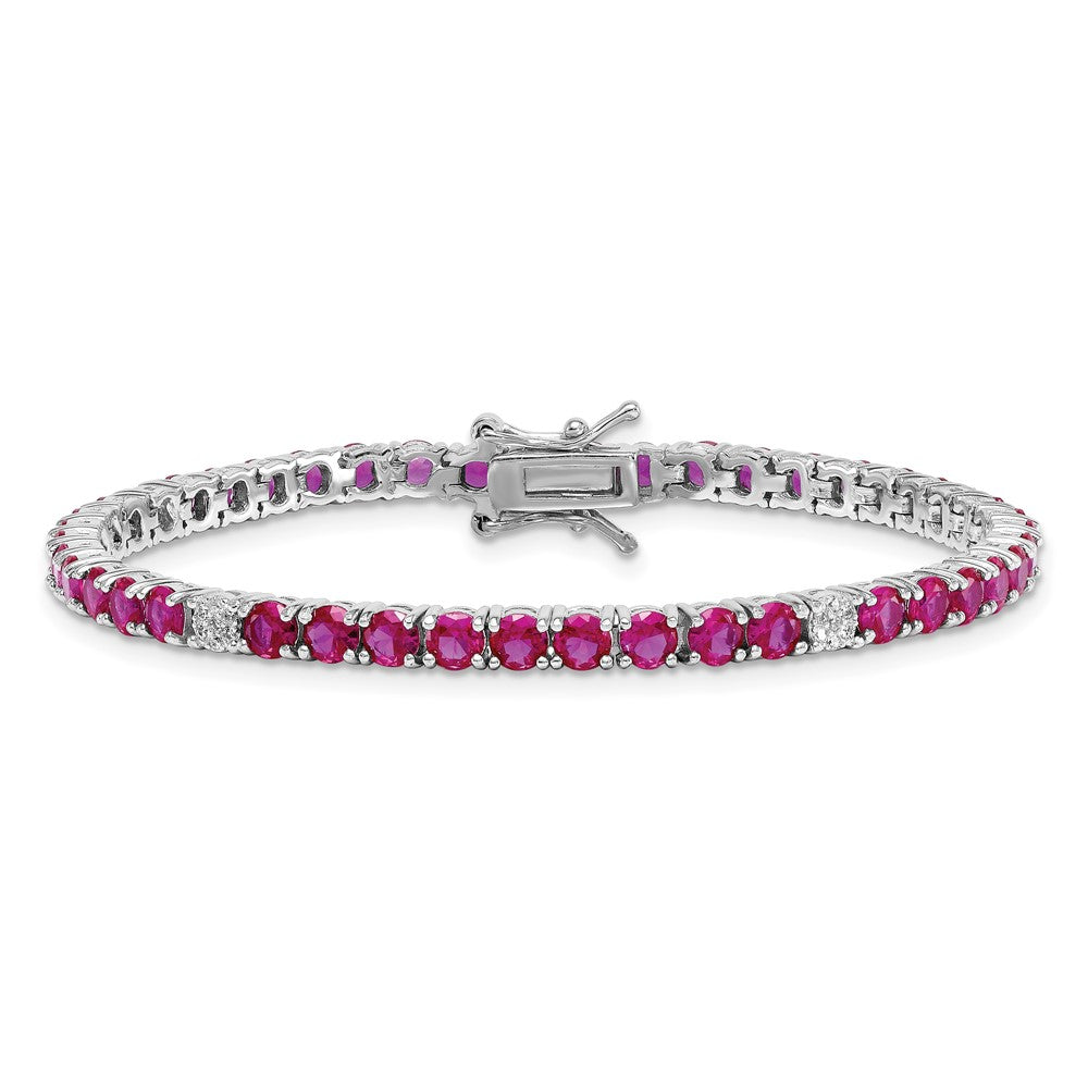 Sterling Silver RH-plated Polished Red and White CZ 7in Tennis Bracelet