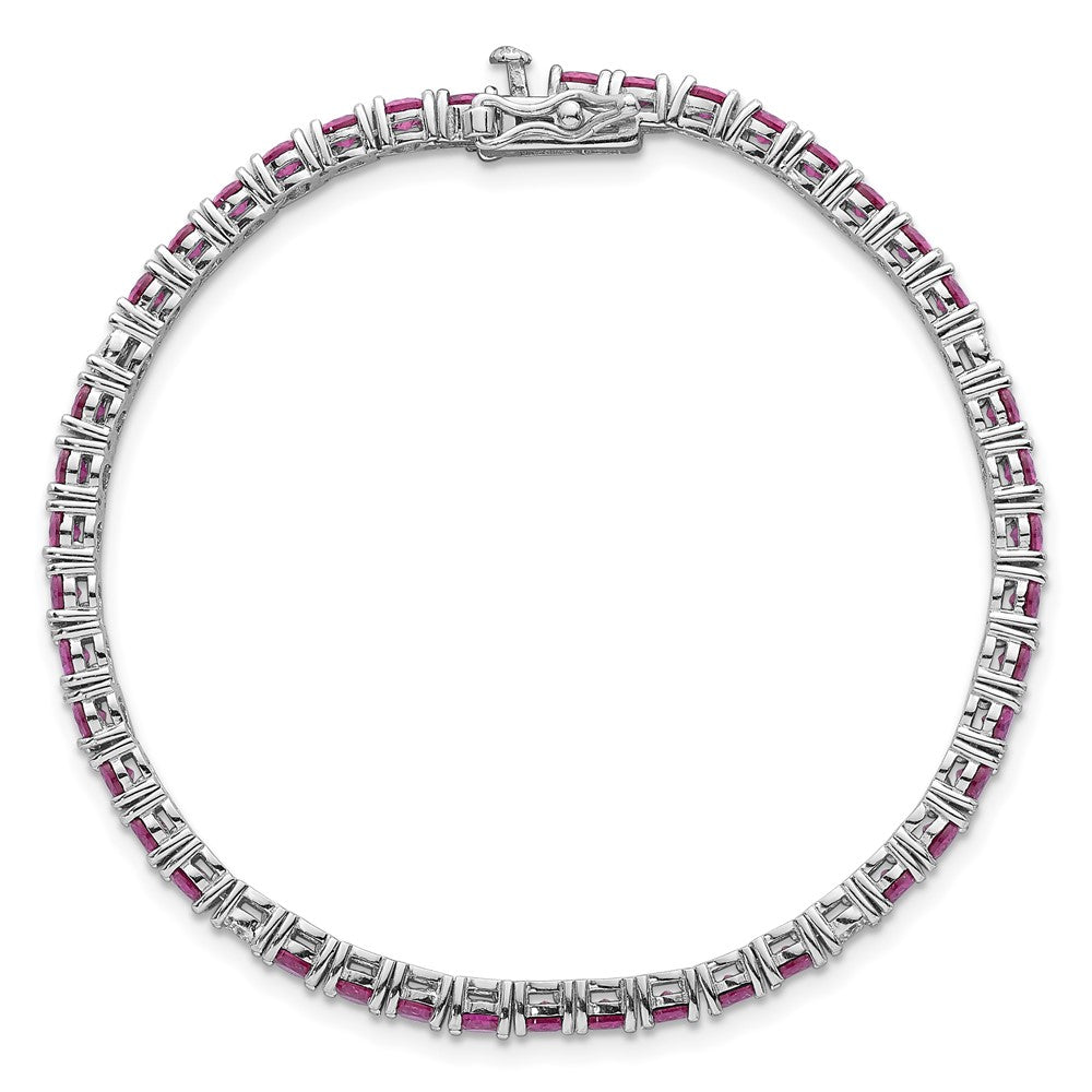 Sterling Silver RH-plated Polished Red and White CZ 7in Tennis Bracelet