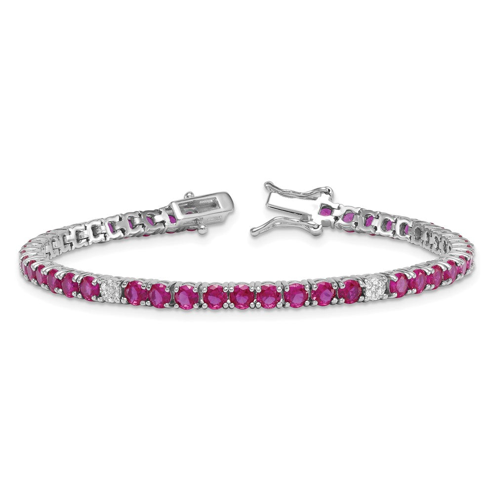 Sterling Silver RH-plated Polished Red and White CZ 7in Tennis Bracelet