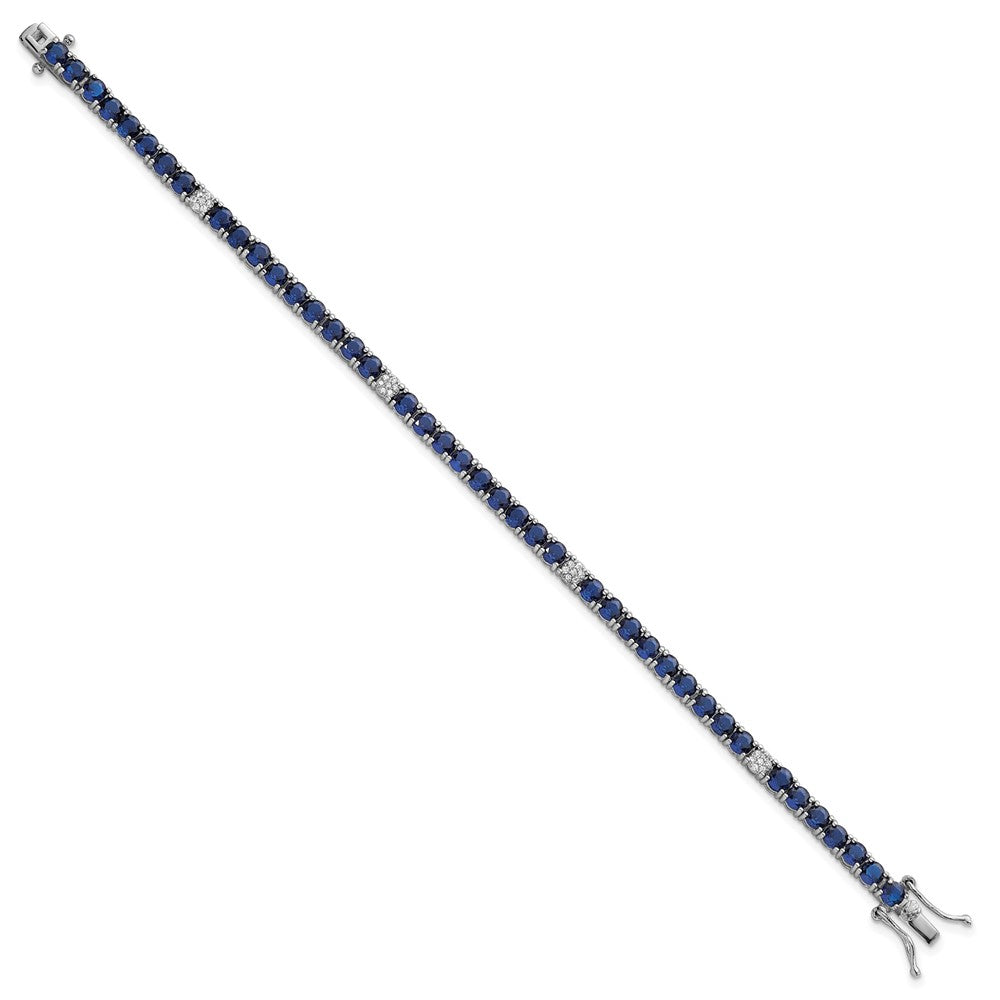 Sterling Silver RH-plated Polished Blue and White CZ 7in Tennis Bracelet