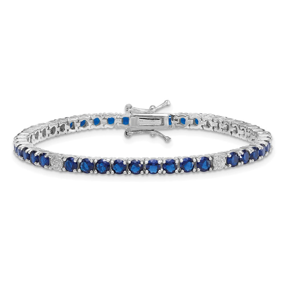 Sterling Silver RH-plated Polished Blue and White CZ 7in Tennis Bracelet