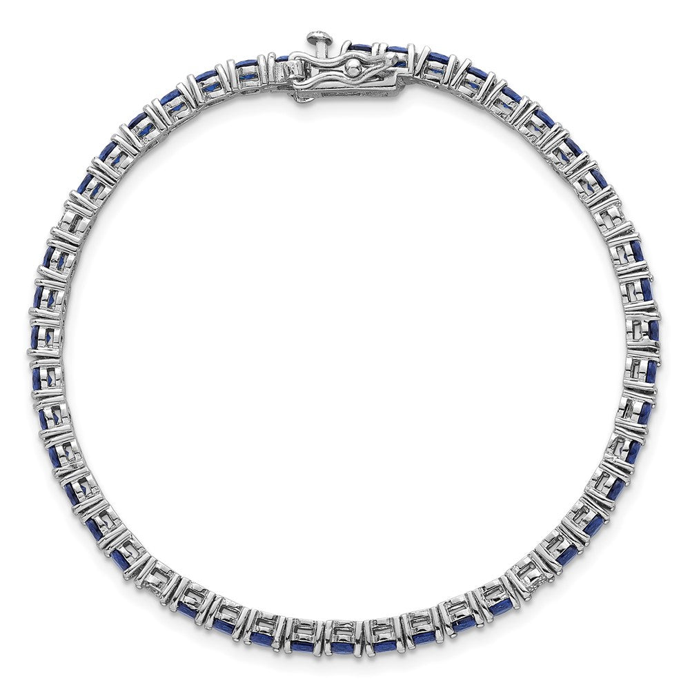 Sterling Silver RH-plated Polished Blue and White CZ 7in Tennis Bracelet