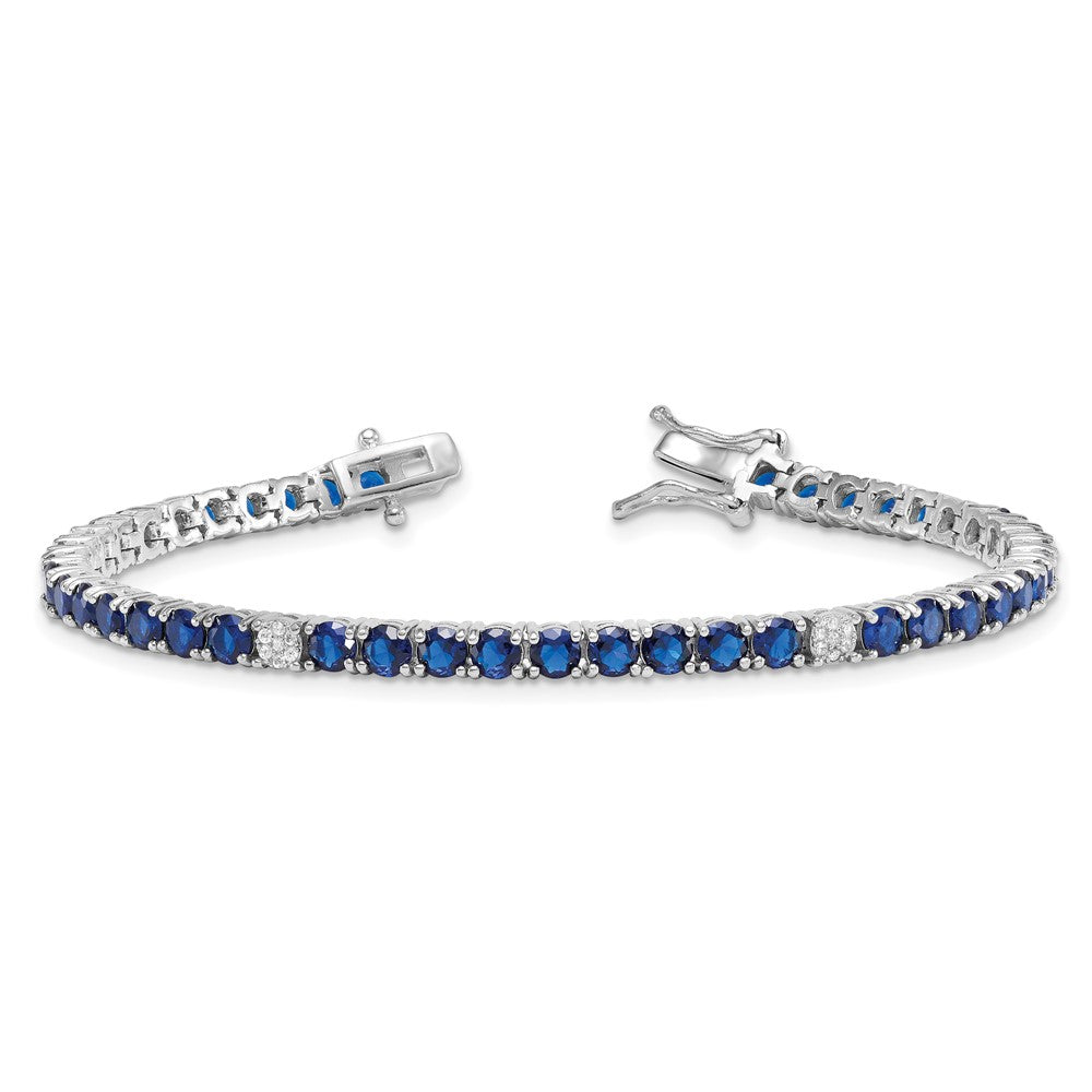 Sterling Silver RH-plated Polished Blue and White CZ 7in Tennis Bracelet