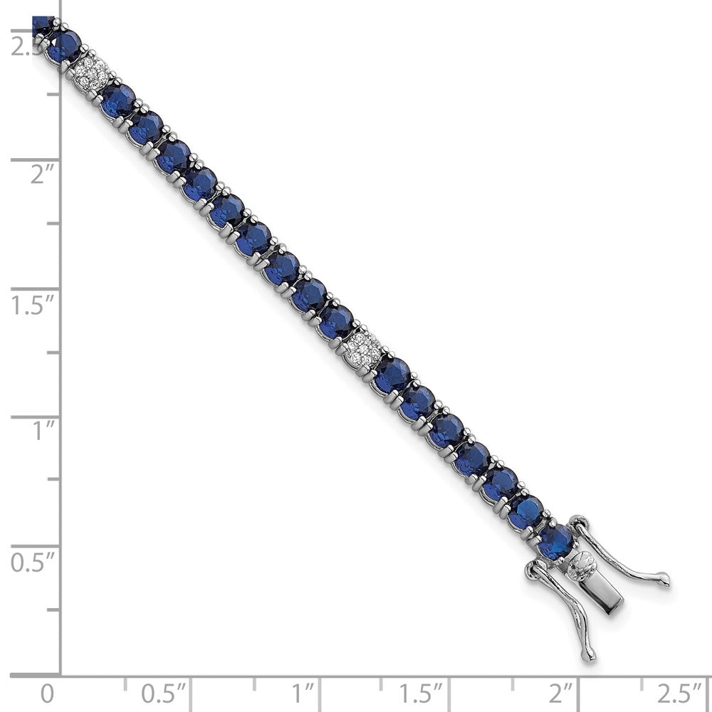 Sterling Silver RH-plated Polished Blue and White CZ 7in Tennis Bracelet