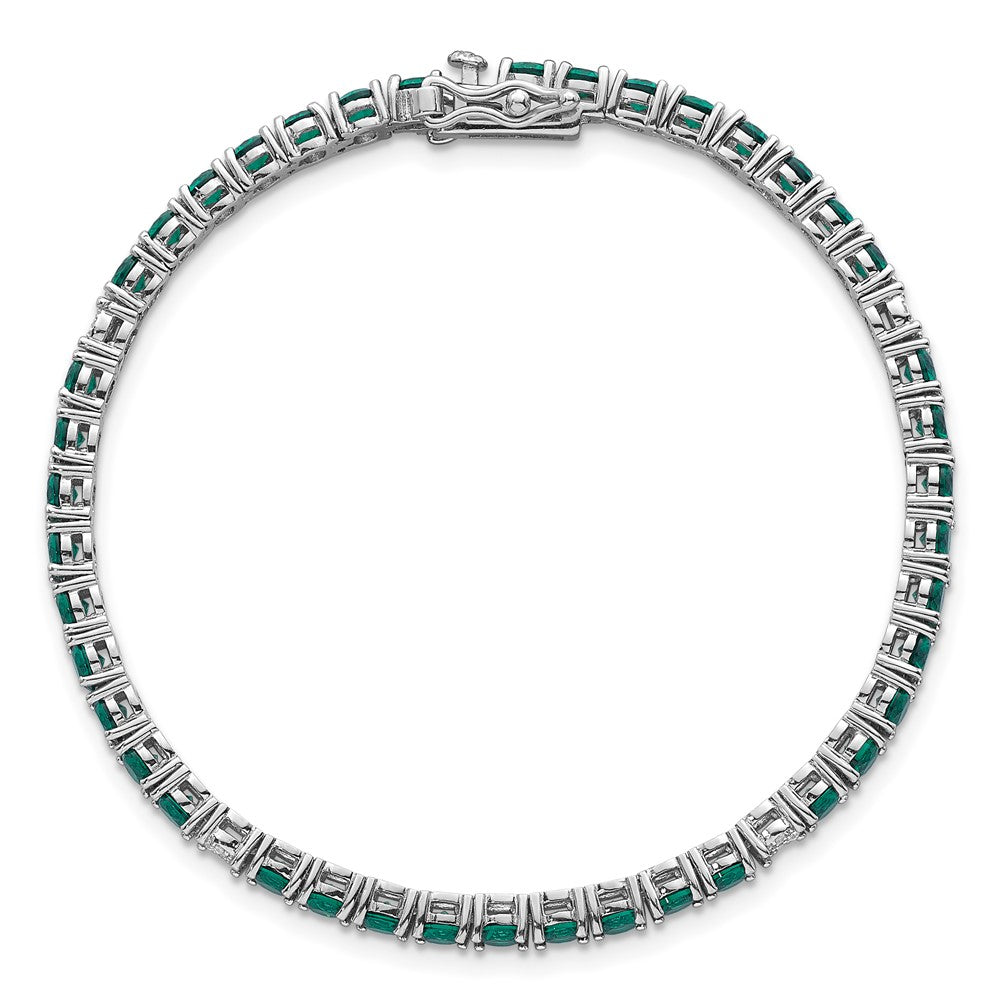 Sterling Silver RH-plated Polished Green and White CZ 7in Tennis Bracelet