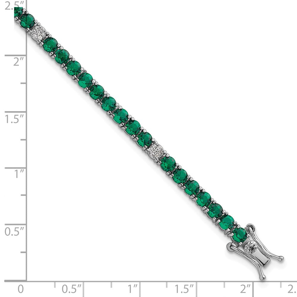 Sterling Silver RH-plated Polished Green and White CZ 7in Tennis Bracelet