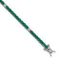 Sterling Silver RH-plated Polished Green and White CZ 7in Tennis Bracelet