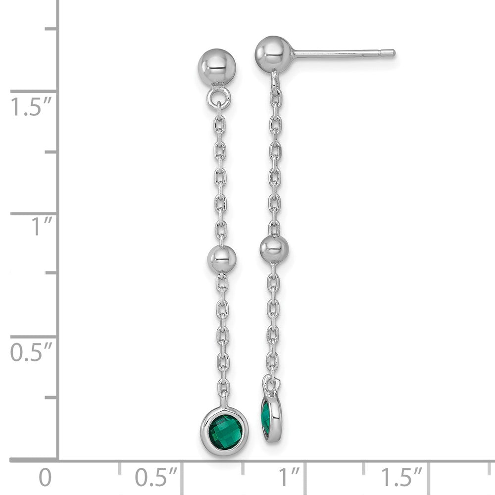 Sterling Silver RH-plated Polished Green CZ Post Dangle Earrings