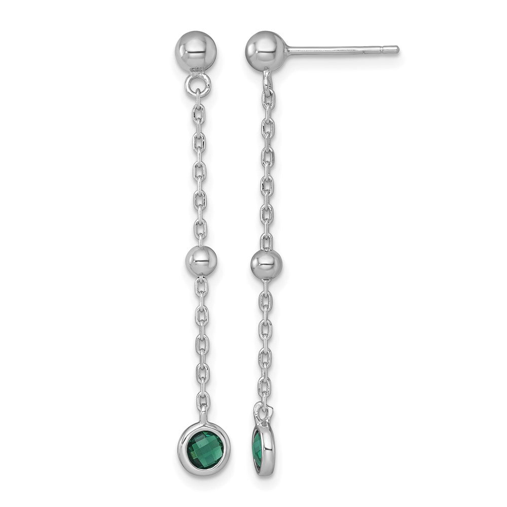 Sterling Silver RH-plated Polished Green CZ Post Dangle Earrings