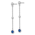 Sterling Silver RH-plated Polished Blue CZ Post Dangle Earrings