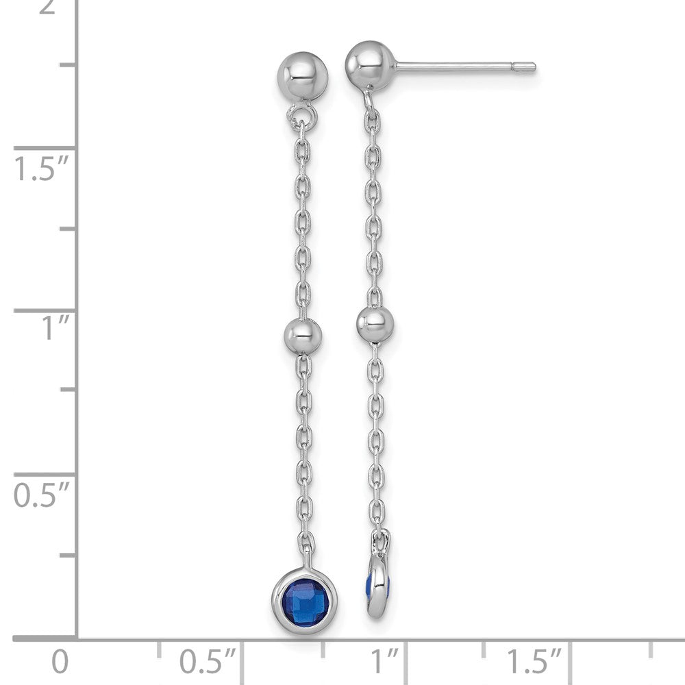 Sterling Silver RH-plated Polished Blue CZ Post Dangle Earrings