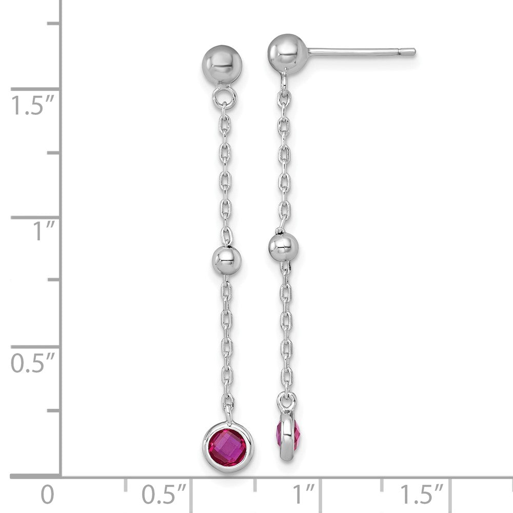 Sterling Silver RH-plated Polished Red CZ Post Dangle Earrings