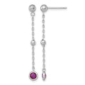 Sterling Silver RH-plated Polished Red CZ Post Dangle Earrings
