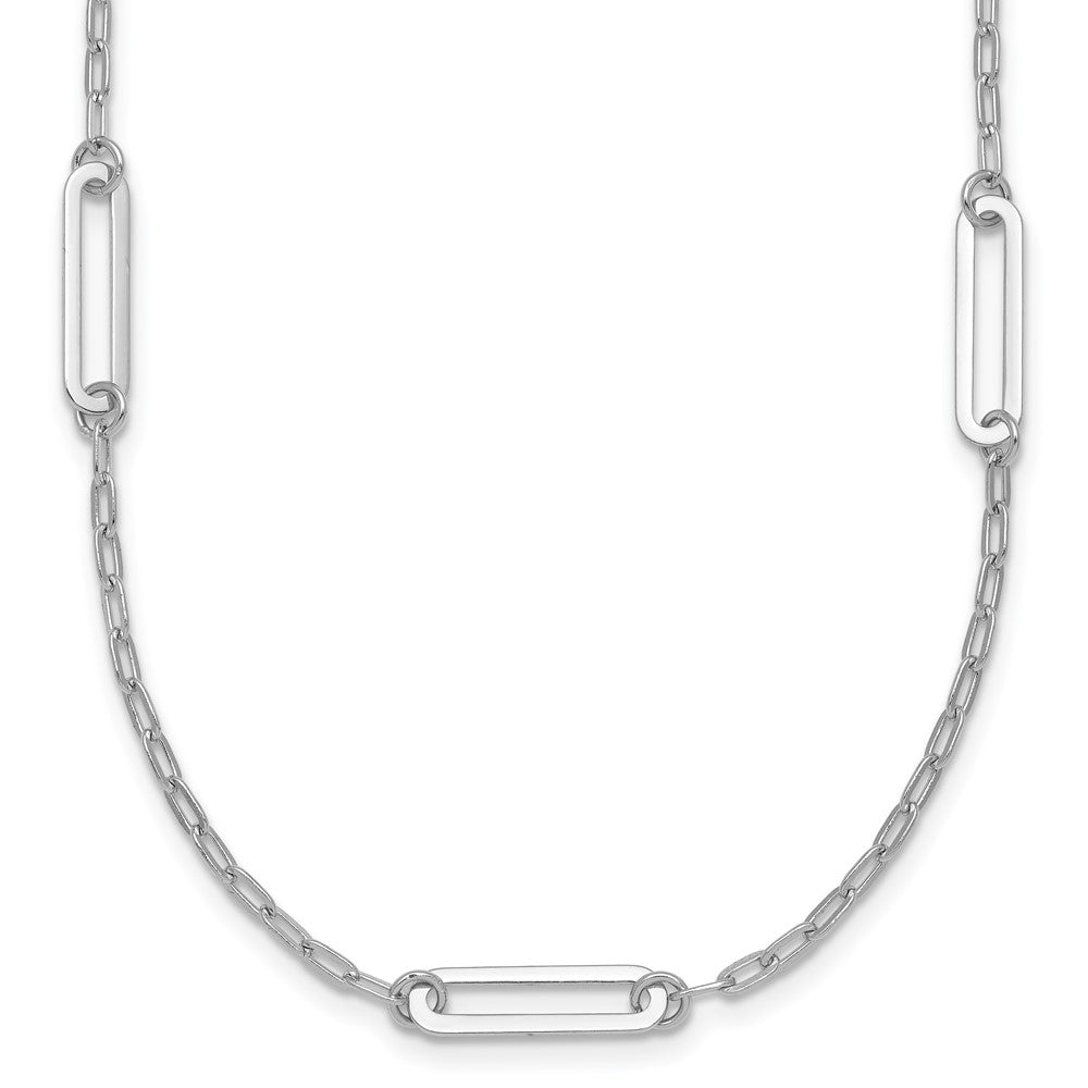 Sterling Silver RH-pltd Polished Paperclip Link Station 24in Necklace