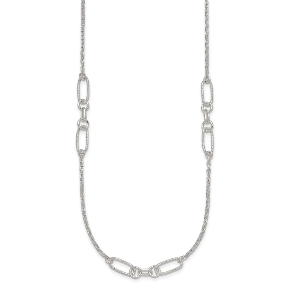 Sterling Silver Polished and Textured Fancy Link Necklace