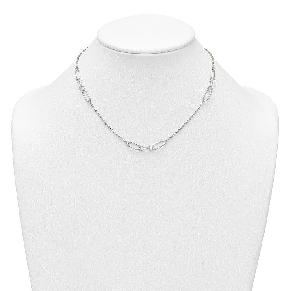 Sterling Silver Polished and Textured Fancy Link Necklace
