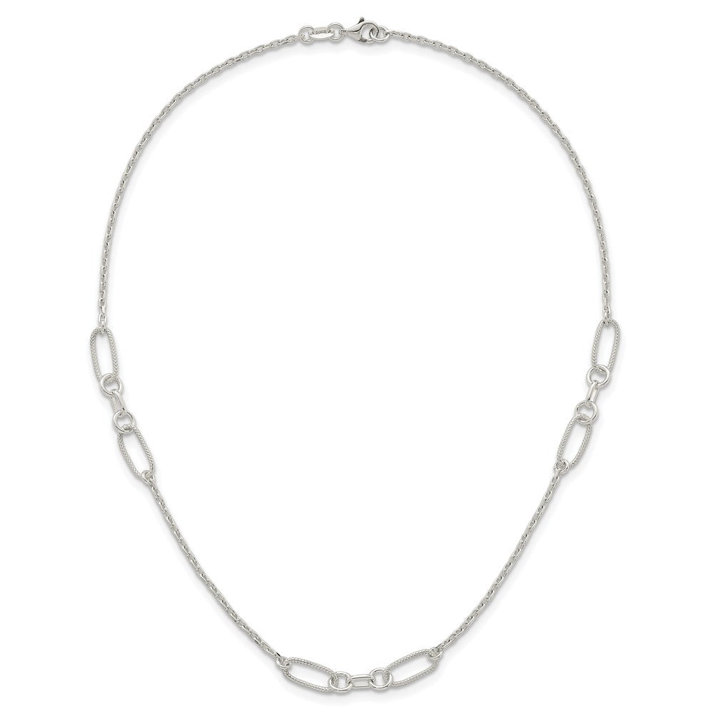 Sterling Silver Polished and Textured Fancy Link Necklace