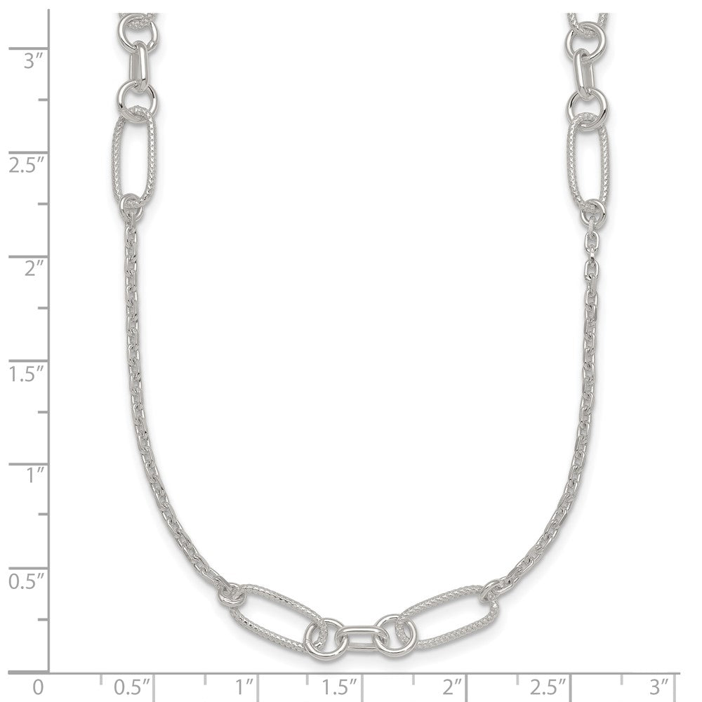 Sterling Silver Polished and Textured Fancy Link Necklace