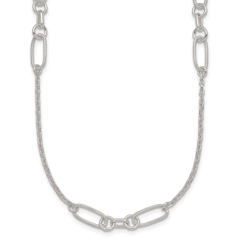 Sterling Silver Polished and Textured Fancy Link Necklace