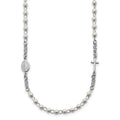 SS Rh-plat Plastic Imitation Pearl 19.75in w/1in ex. Rosary Themed Necklace