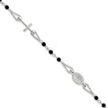 SS Polished Beaded Black Glass Rosary-Design 6.5in w/1in Ext Bracelet