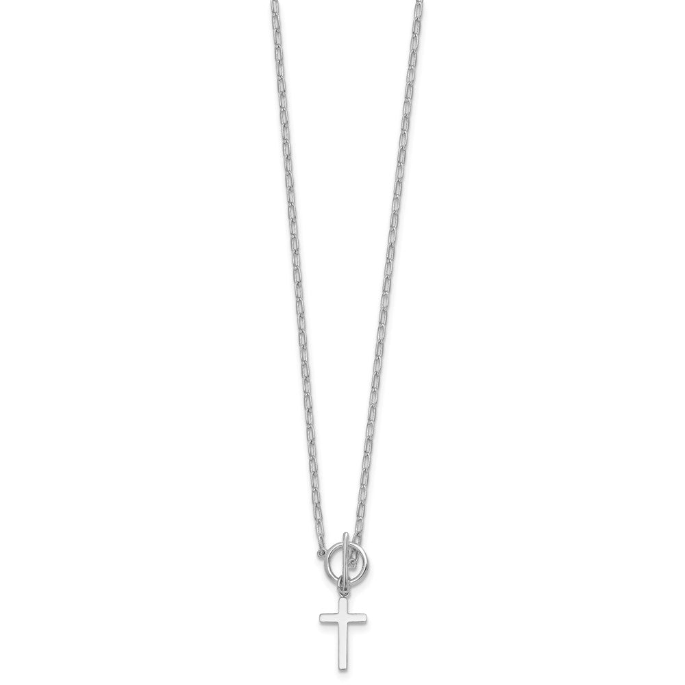 Sterling Silver RH-pltd Cross Paperclip Link w/ Ext Bracelet