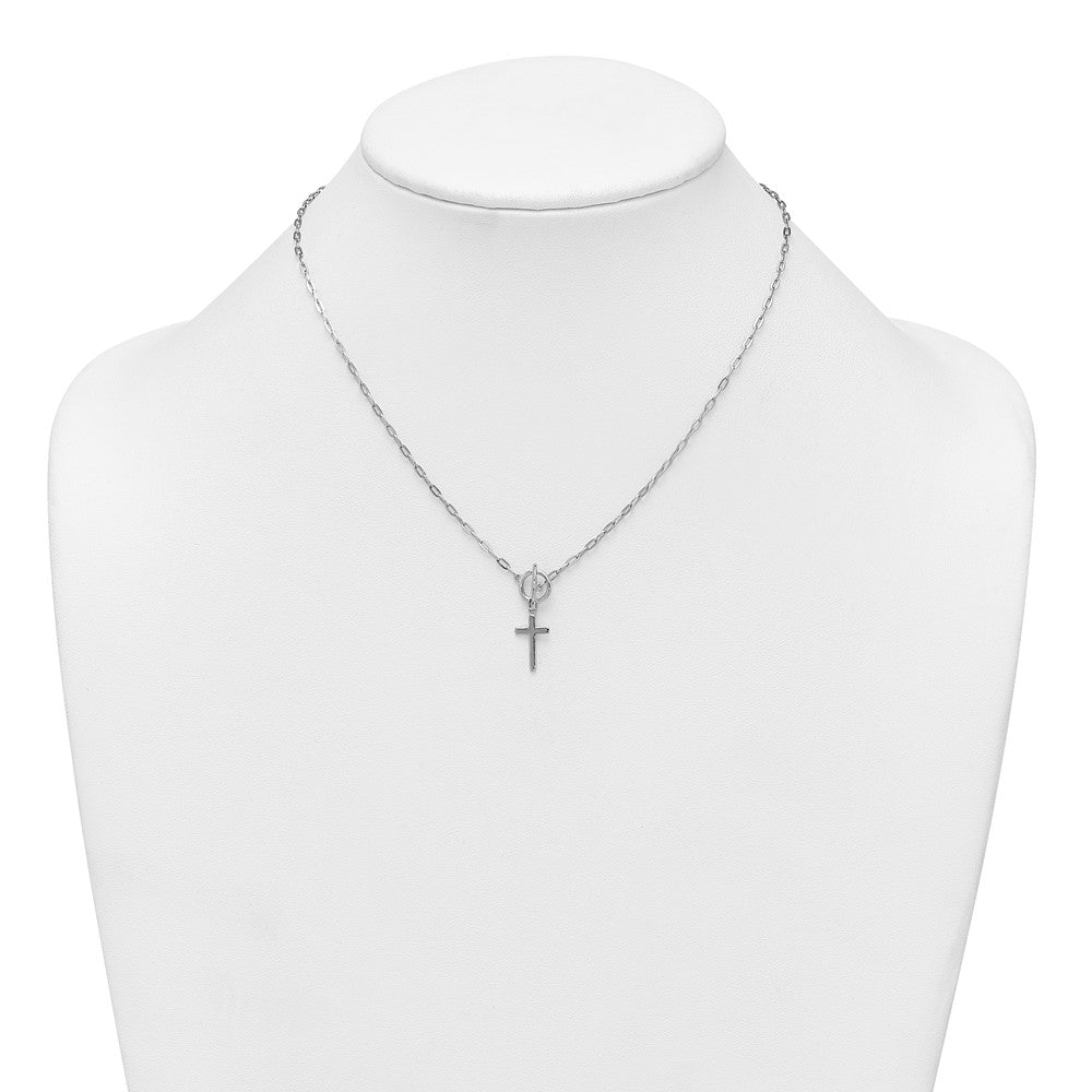Sterling Silver RH-pltd Cross Paperclip Link w/ Ext Bracelet