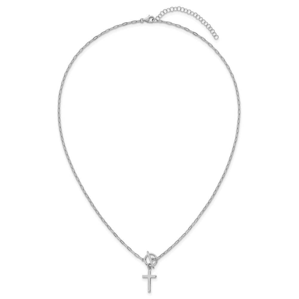Sterling Silver RH-pltd Cross Paperclip Link w/ Ext Bracelet