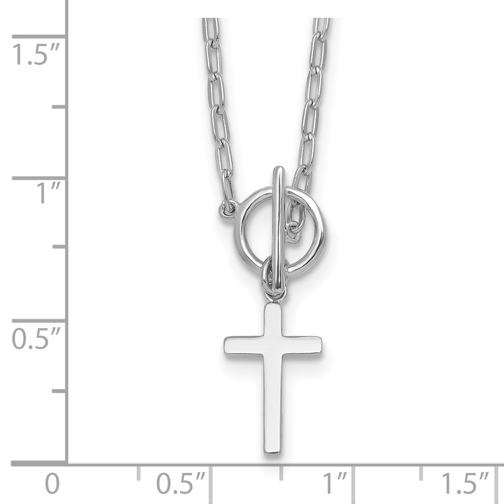 Sterling Silver RH-pltd Cross Paperclip Link w/ Ext Bracelet