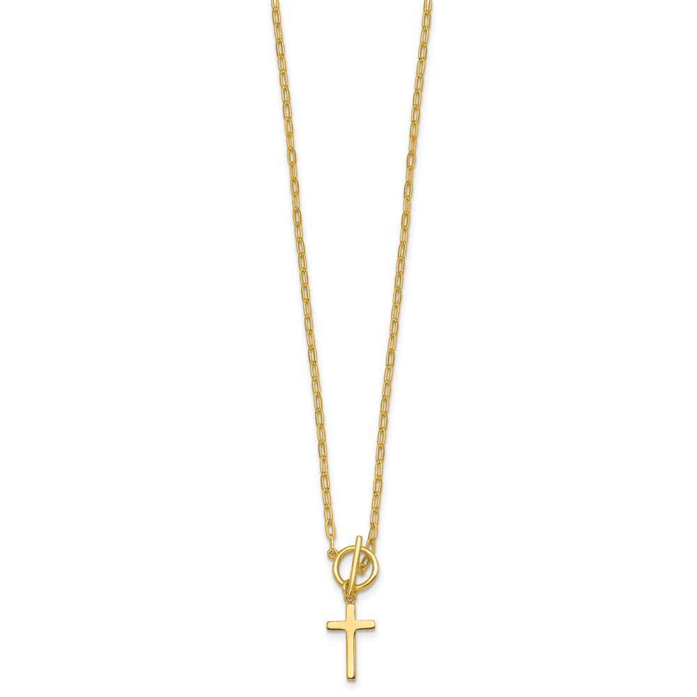 Sterling Silver Gold-tone Cross Paperclip Link w/ Ext Bracelet
