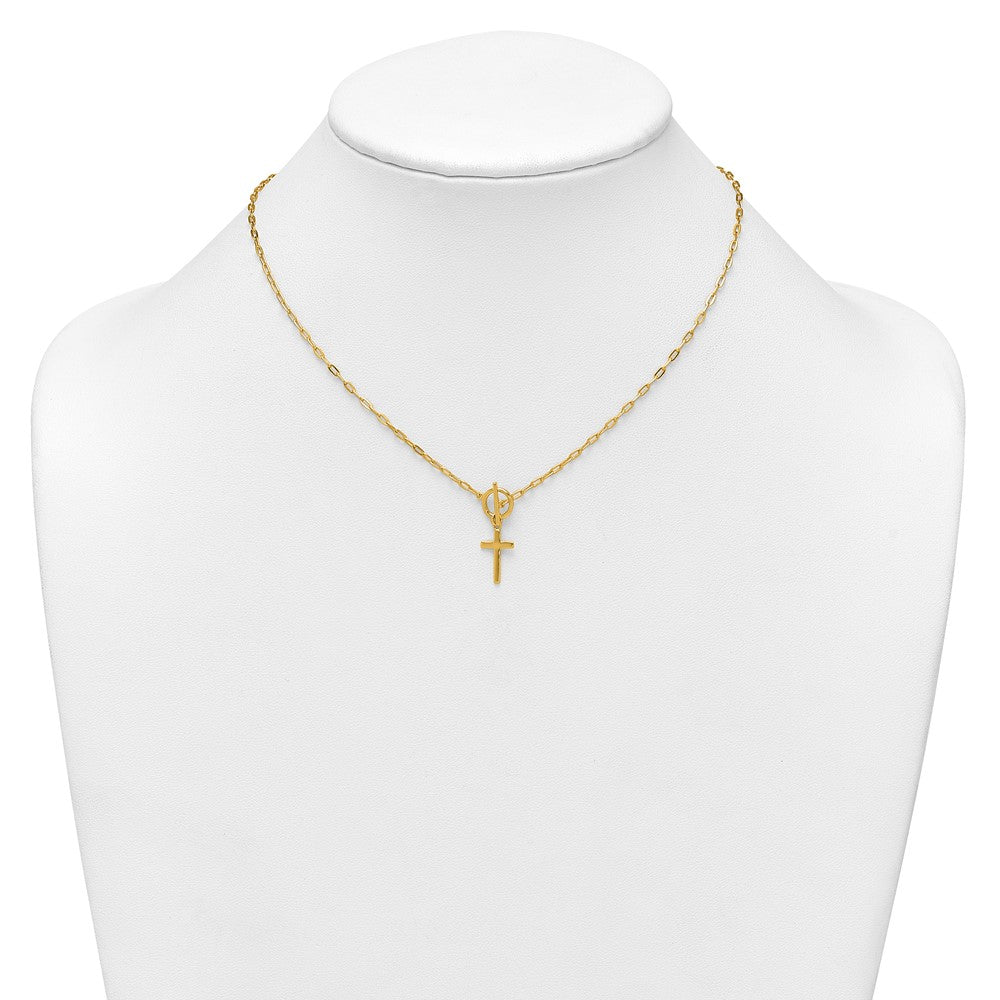 Sterling Silver Gold-tone Cross Paperclip Link w/ Ext Bracelet