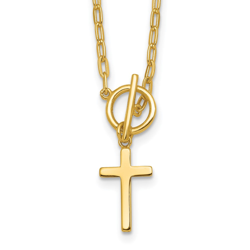 Sterling Silver Gold-tone Cross Paperclip Link w/ Ext Bracelet