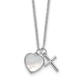 SS RH-pltd MOP and CZ Heart and Cross 14in w/3in Ext Necklace