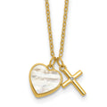 Sterling Silver Gold-plated MOP CZ Heart and Cross 14in w/3in Ext Necklace