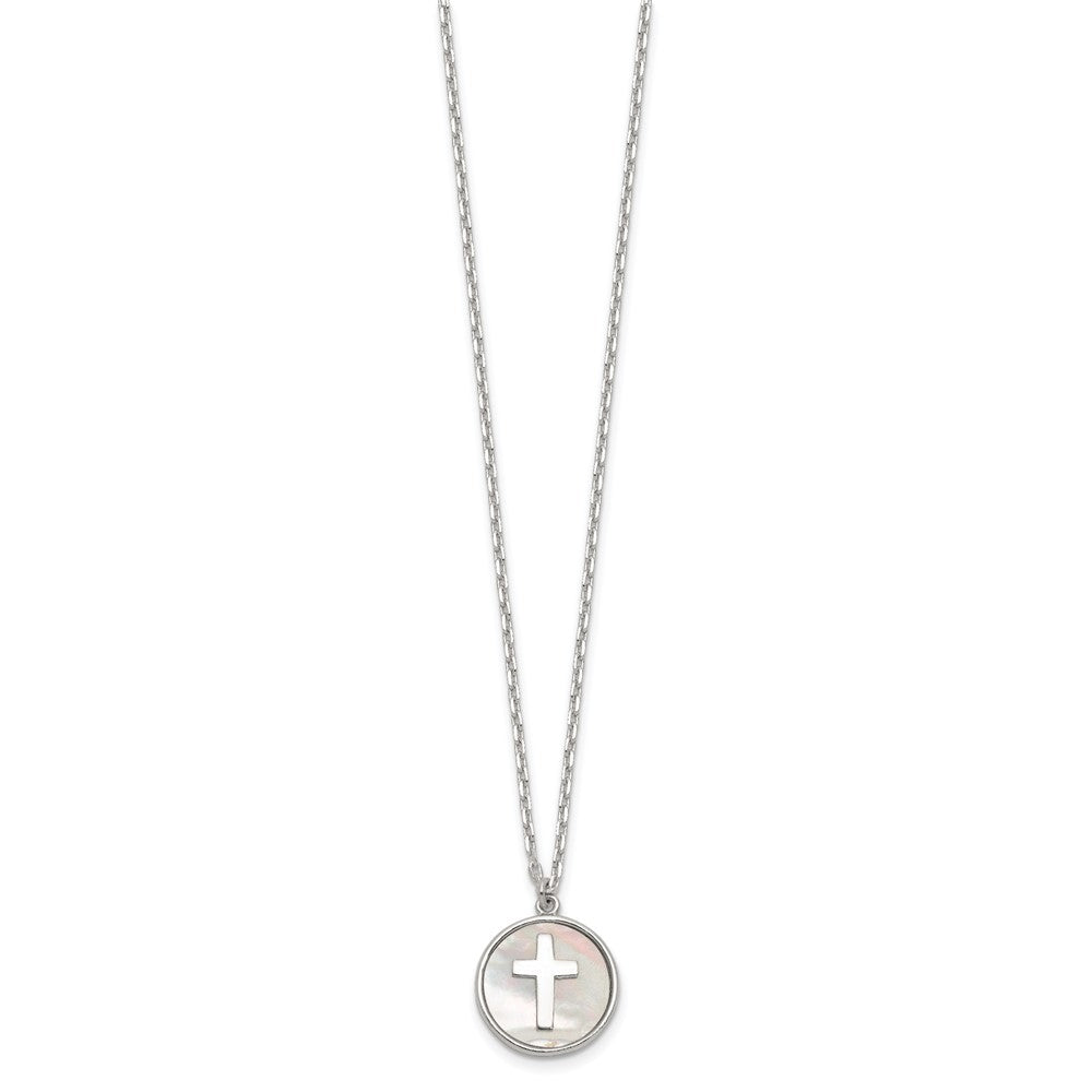 Sterling Silver Polished Mother Of Pearl Cross Necklace